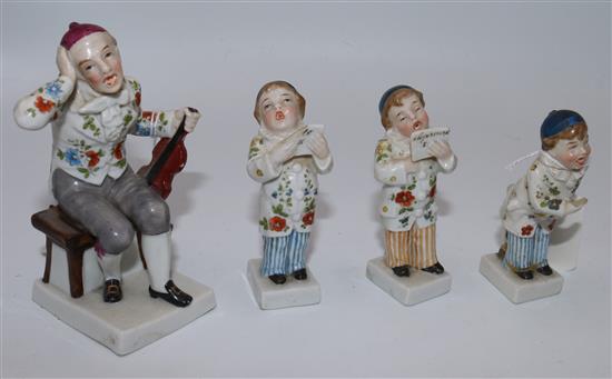 Late 19C Nymphenburg porcelain figure of a violin teacher and a group of three boys singing (faults)(-)